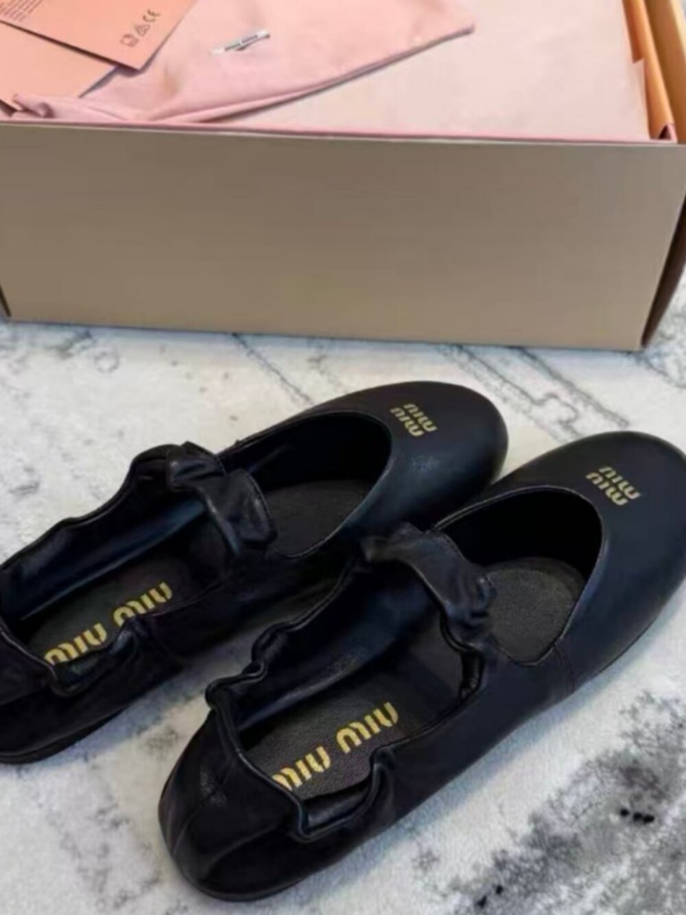 Miu Miu Black Leather Ballerina Flats - Picture 4 of 7
